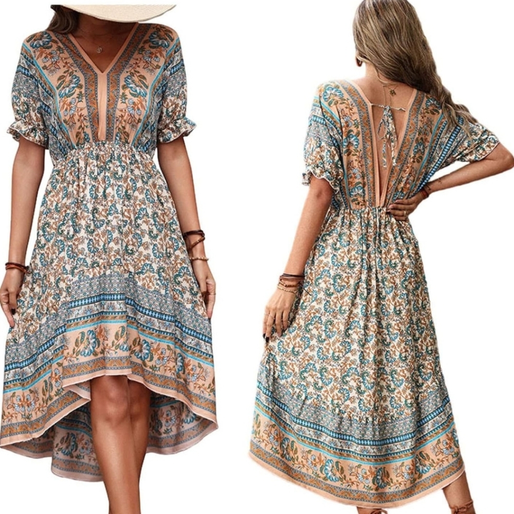 Carmisa boho high low dress. Size M